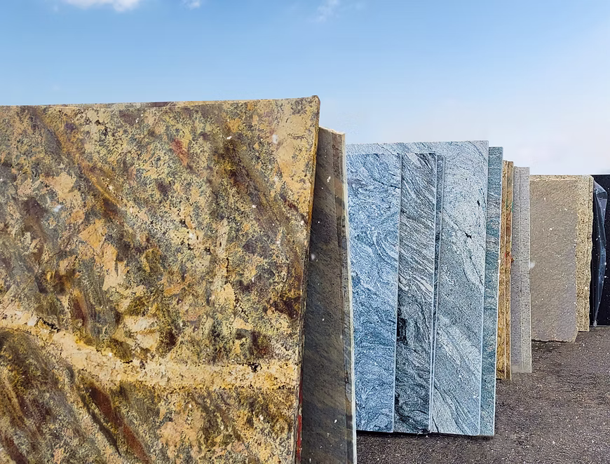 Premium granite and quartz slab selection